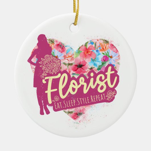 フローリスト花とハートヴィンテージガーデンデザイン セラミックオーナメント (正面)