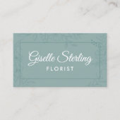 フローリスト花ティール（緑がかった色）フローララインアートスクリプト 名刺 (正面)
