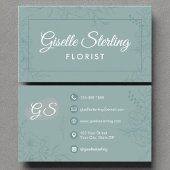 フローリスト花ティール（緑がかった色）フローララインアートスクリプト 名刺