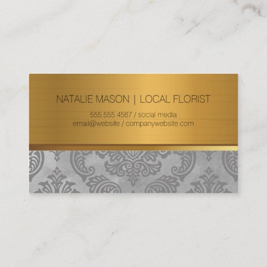 フローリスト | ピンク色の花金ゴールドメタル 名刺 (裏面)