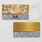 フローリスト | ピンク色の花金ゴールドメタル 名刺 (正面/裏面)