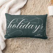 フローリッエレガントシュのスクリプトハッピーホリデーズグリーン ランバークッション (ブランケット)