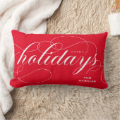 フローリッエレガントシュ文字ハッピーホリデーズレッド ランバークッション (ブランケット)