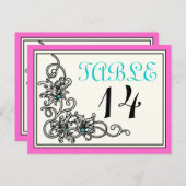 フローリッシュつる植物ピンク結婚ターコイズのテーブル番号 ポストカード (正面/裏面)