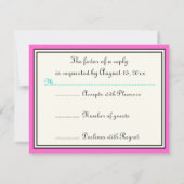 フローリッシュつる植物ブラックピンクターコイズ結婚式RSVP 出欠カード (裏面)