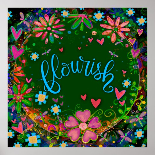 フローリッシュグリーンピンクかわいらしフローラインスパイアズ ポスター (正面)