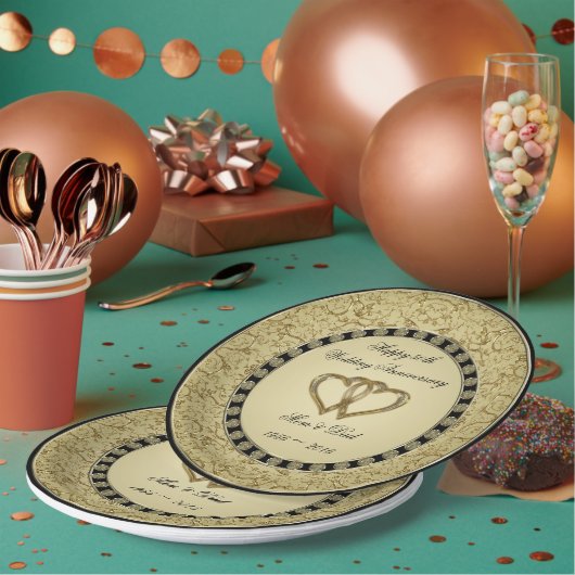 フローリッシュゴールデン結婚ズ記念日紙プレート ペーパープレート (複数)