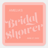 フローリッシュタイポグラフィコーラルサーモンブライダルシャワー スクエアシール (正面)