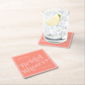 フローリッシュタイポグラフィコーラルサーモンブライダルシャワー スクエアペーパーコースター (インサイチュ)