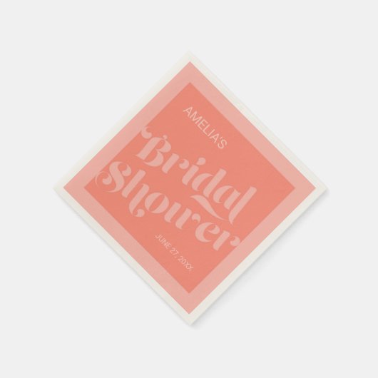 フローリッシュタイポグラフィサーモンコーラルブライダルシャワー スタンダードカクテルナプキン (角)