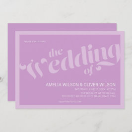 フローリッシュタイポグラフィラベンダー結婚薄紫 招待状