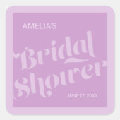 フローリッシュタイポグラフィラベンダー薄紫ブライダルシャワー スクエアシール (正面)