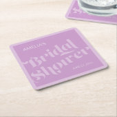 フローリッシュタイポグラフィラベンダー薄紫ブライダルシャワー スクエアペーパーコースター (アングル)