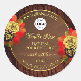 フローリッシュバラ製品ラベルダークブラウン木材ロゴ ラウンドシール