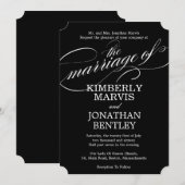 フローリッシュ文字ヴィンテージウェディング招待状インブラック 招待状 (正面/裏面)