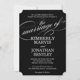 フローリッシュ文字ヴィンテージウェディング招待状インブラック 招待状
