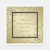 フローリッシュ金ゴールドブラック50周年結婚を迎える スタンダードランチョンナプキン (正面)