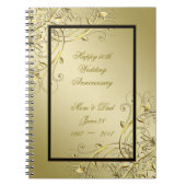 フローリッシュ金ゴールドブラック50周年結婚を迎える ノートブック (正面)