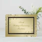 フローリッシュ金ゴールドブラック50周年結婚を迎える 招待状 (スタンド正面)