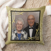 フローリッシュ ゴールド ブラック 50周年 結婚記念日 写真 クッション (ブランケット)