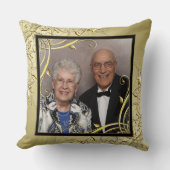 フローリッシュ ゴールド ブラック 50周年 結婚記念日 写真 クッション (正面)