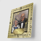 フローリッシュ ゴールド ブラック 50周年 結婚記念日 写真 スクエア壁時計 (傾斜)