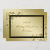 フローリッシュ ゴールド ブラック 50周年 結婚記念日 招待状 (正面/裏面)