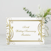 フローリッシュ ゴールド ホワイト 50周年 結婚記念日 招待状 (スタンド正面)