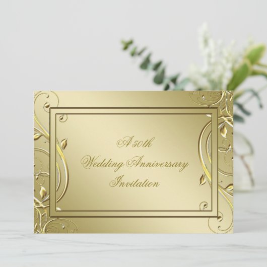 フローリッシュ ゴールド 50周年結婚記念日 招待状 (スタンド正面)