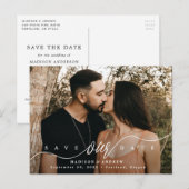 フローリッシングスクリプト写真付きSave the Date 案内ポストカード (正面/裏面)