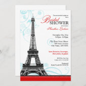 フローリモダンッシュエッフェルタワーパリジャンブライダルシャワー 招待状 (正面/裏面)