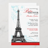 フローリモダンッシュエッフェルタワーパリジャン赤ちゃんシャワー 招待状 (正面/裏面)