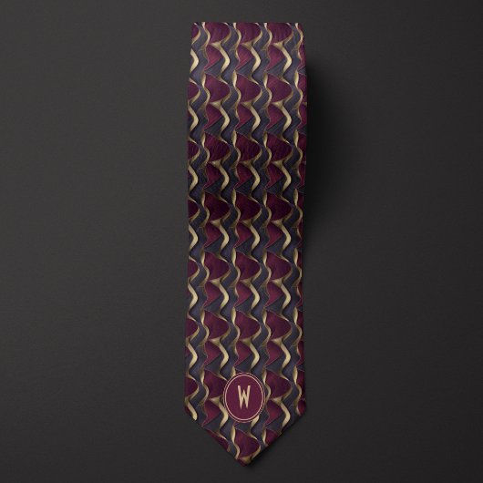 フローリングブルゴーニュ、ブラック、金ゴールド抽象芸術 ネクタイ