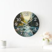 フローリング川自然景観森林屋外 ラージ壁時計 (ホーム)