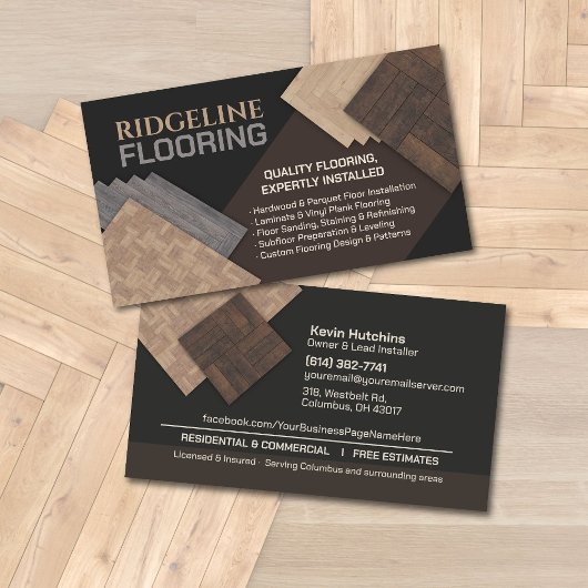 フローリング施工業者 無垢材寄木細工フロア 名刺