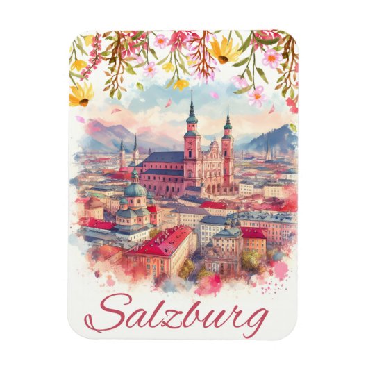 フローリーのオーストリアの首都ザルツブルクのスカイライン マグネット (縦)