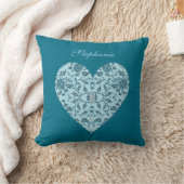 フローリーエレガントティール(緑がかった色)ダマスクハート クッション (ブランケット)