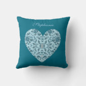 フローリーエレガントティール(緑がかった色)ダマスクハート クッション (裏面)