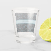 フローリーエレガントブラックとティール（緑がかった色）ダマスク ショットグラス (裏面)