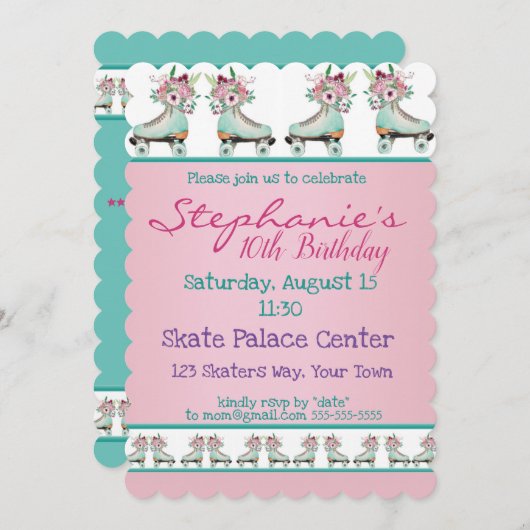 フローリーブルースケートバースデーパーティー 招待状 (正面/裏面)