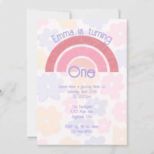 フローリーボホーレインボー誕生日招待状 招待状 (正面)