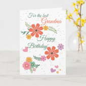 フローリー最高のグおばあちゃんハッピーバースデーグリーンピンク カード (黄色い花)
