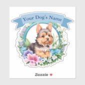 フローリー、青いリボンかわいいヨークシャーカスタム シール (シート)