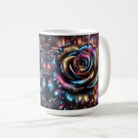 フローリ数々のングの色のメタリック鮮やかバラ コーヒーマグカップ (正面右)