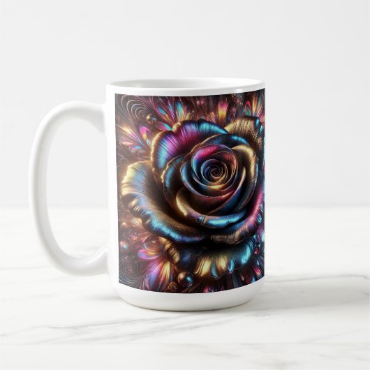 フローリ数々のングの色のメタリック鮮やかバラ コーヒーマグカップ (左)