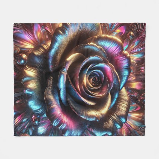フローリ数々のングの色のメタリック鮮やかバラ フリースブランケット (正面(横))