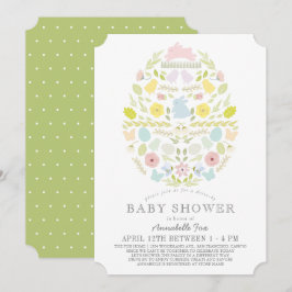 フロールイースターエッグバニー ドライブバイ ベビーシャワー 招待状