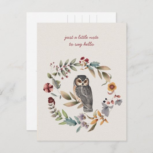 フロール wreath に囲まれたフクロウ - 思いのままに ポストカード (正面/裏面)