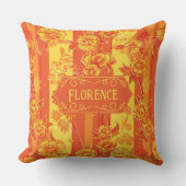 フローレンスイエローとオレンジのフローラ クッション (正面)