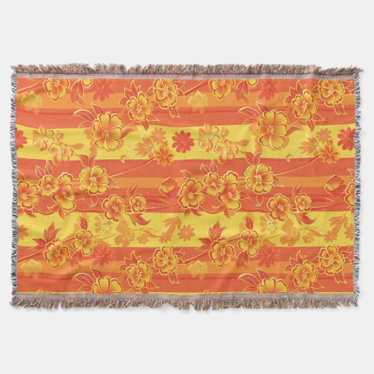 フローレンスイエローとオレンジのフローラ スローブランケット (正面)